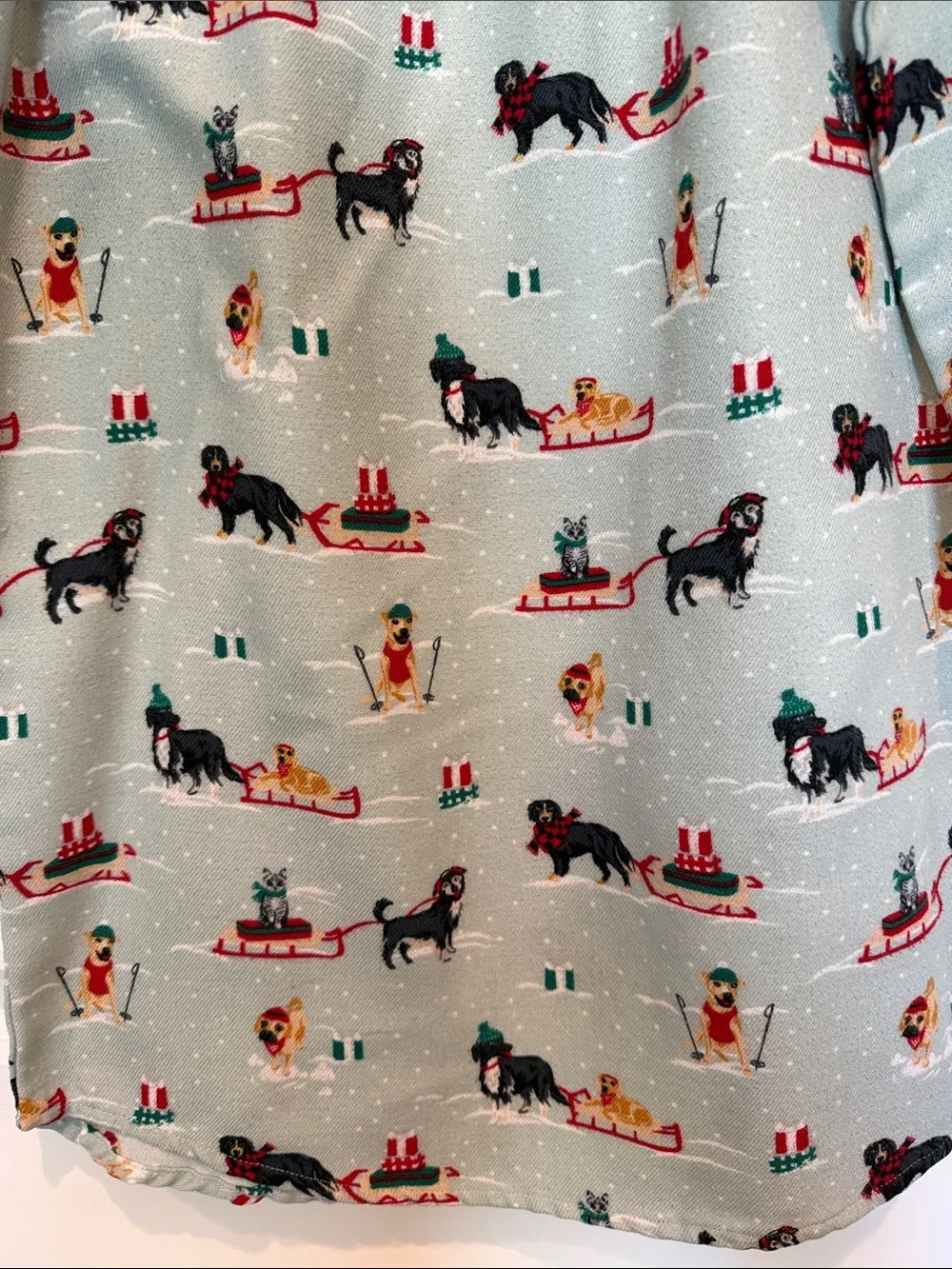 Lands’ End Holiday Dog Print Girls Long Sleeve Nightgown in Sage Green